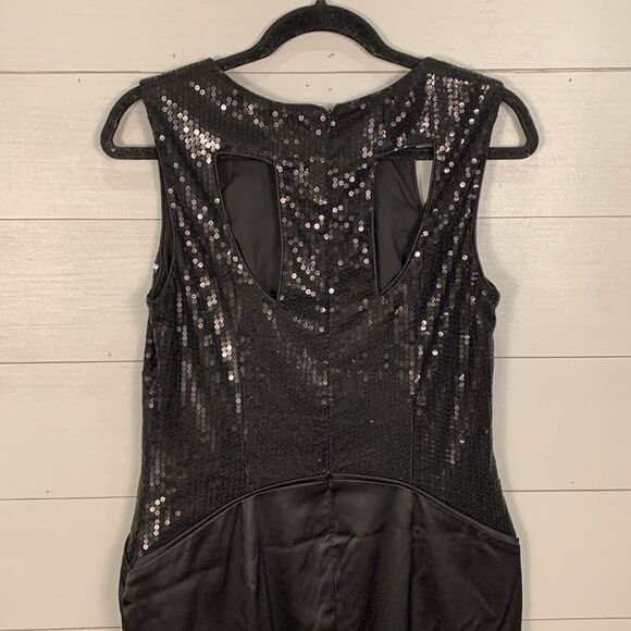 Vince Camuto little black holiday dress sequins black satin skirt size 10 - Picture 6 of 10